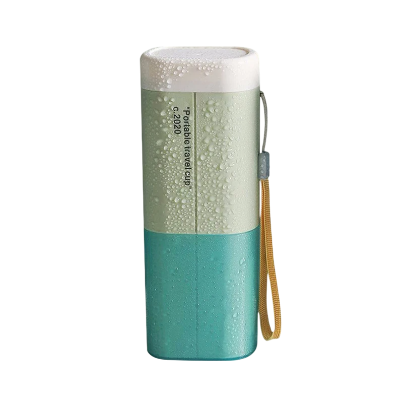 Two-toned water bottle with a white top and teal bottom on a white background