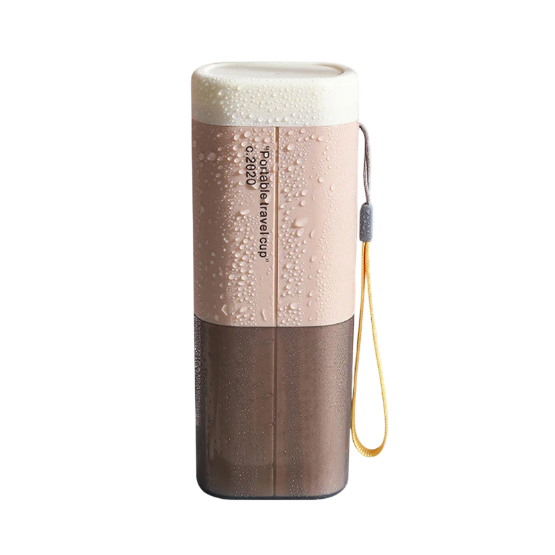 Two-toned water bottle with a strap on a white background