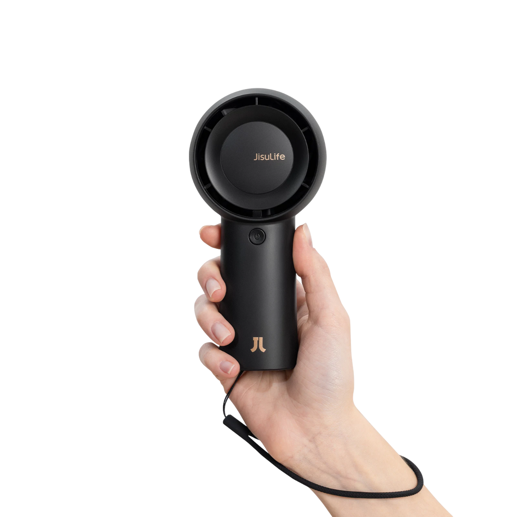 Hand holding a black handheld device with 'Jisulife' branding on a white background