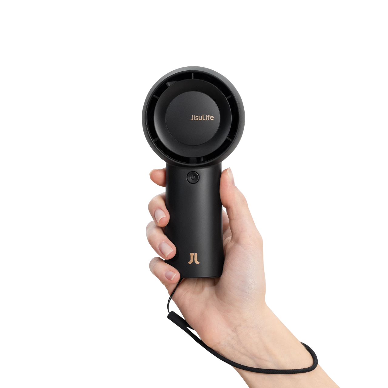Hand holding a black handheld device with 'Jisulife' branding on a white background