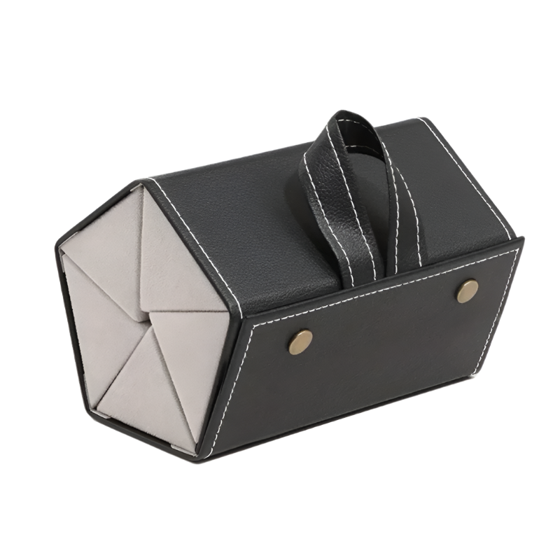 Black and gray geometric jewelry box on a white background